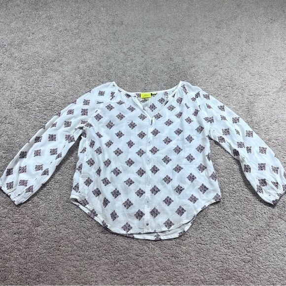 Roller Rabbit Embroidered Floral Peasant Blouse Top V Neck Size XS - Picture 1 of 7